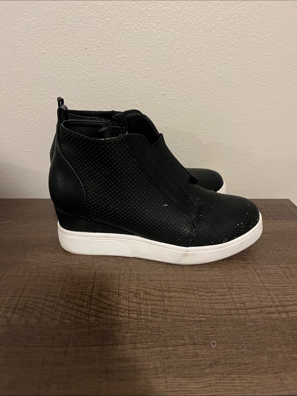 Black Wedge Sneaker Boot with White Platform Sole